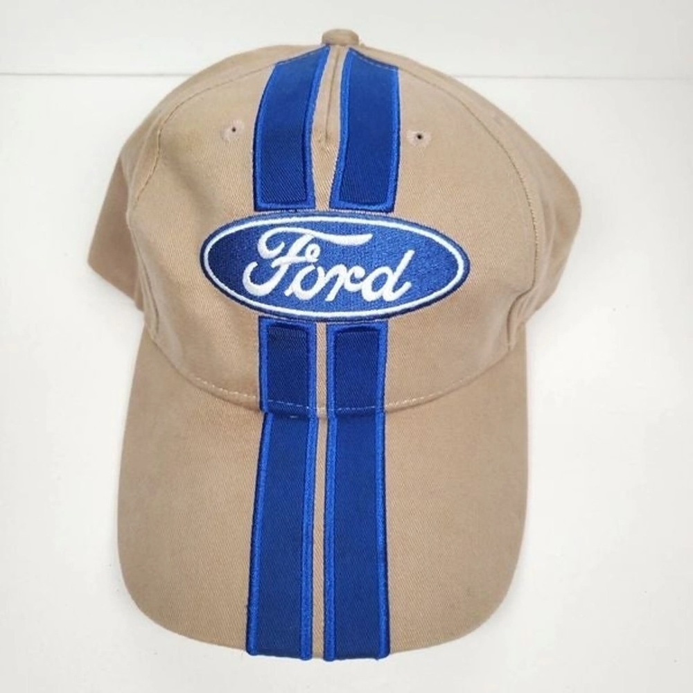 Vintage tan and blue Ford ball cap hat